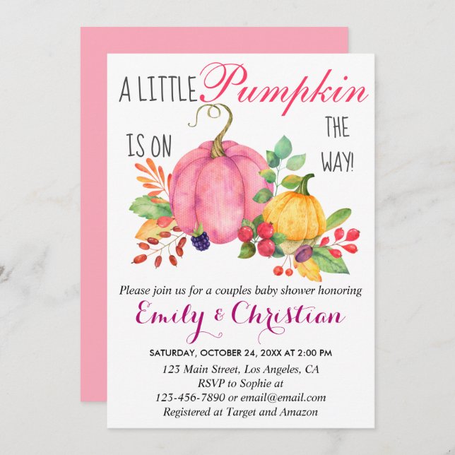 Rustic Little Pumpkin Fall Couples Baby Shower Invitation (Front/Back)