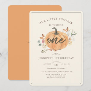 Rustic Little Pumpkin Floral First Birthday Invitation