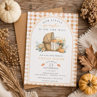 Rustic Little Pumpkin on the Way Fall Baby Shower Invitation