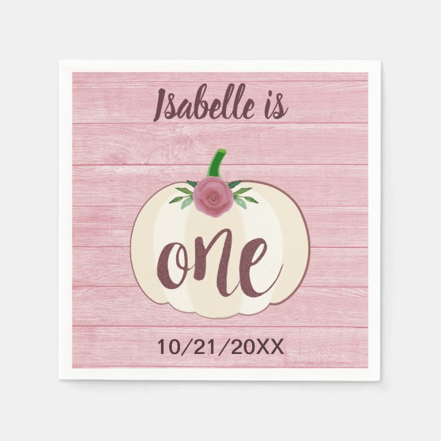 Rustic Little Pumpkin Pink 1st Birthday Party Napkin (Front)