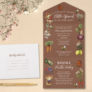 Rustic Little Sprout Baby Shower and Book Request All In One Invitation