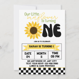 Rustic Little Sunflower Girl 1st Birthday Party Invitation