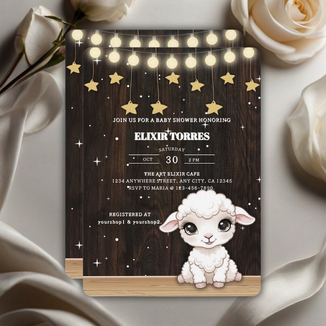 Rustic Little White Lamb Baby Shower Invitation (Creator Uploaded)