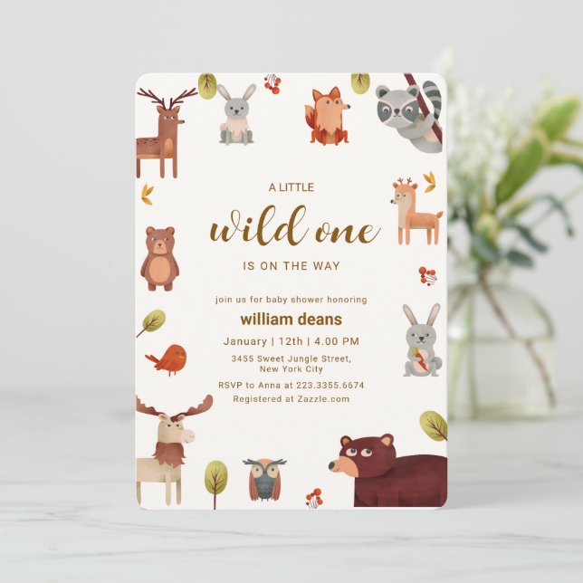 Rustic Little Wild Safari Animals Baby Shower   Invitation (Standing Front)