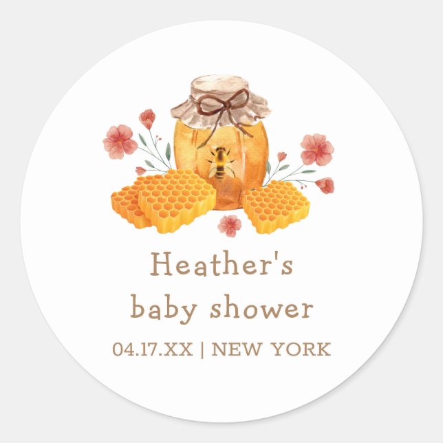 Rustic Little Wildflower Honey Bee Baby Shower  Classic Round Sticker (Front)