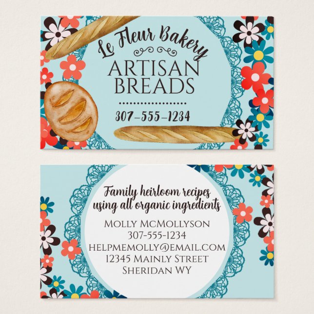 Rustic loaf of bread flowers lace baking bakery (Front & Back)