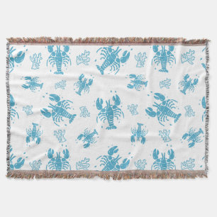 Rustic Lobster Nautical Block Print Pattern Throw Blanket