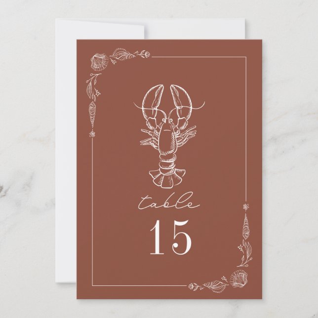 Rustic Lobster Terracotta Wedding Table Number (Front)