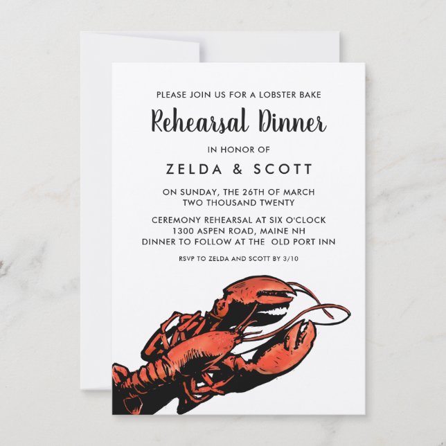 Rustic Lobster Wedding Dinner Rehearsal Invitation (Front)