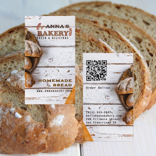 Rustic Local Homemade Bakery QR Code Business Card (Creator Uploaded)