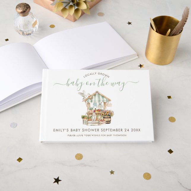 Rustic Locally Grown Farmers Market Baby Shower  Guest Book (Front Open)