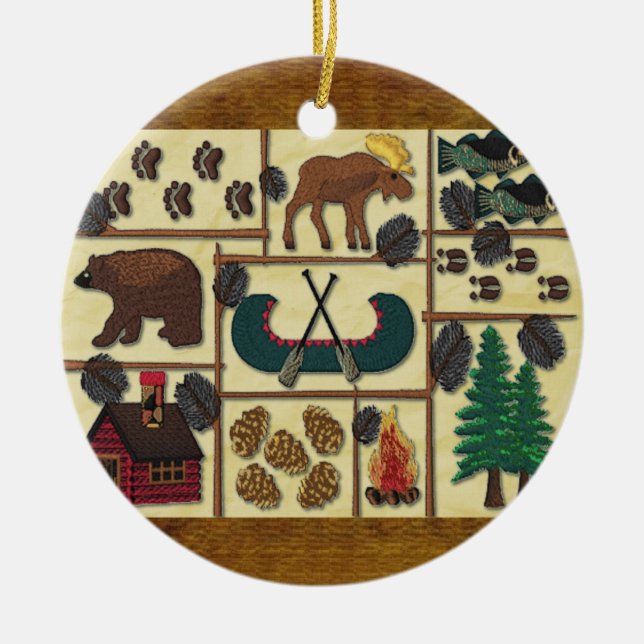 Rustic Lodge Country Cabin Christmas Ceramic Tree Decoration (Front)