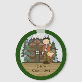 Rustic Lodge Hunting Dad and Boy at Cabin Custom Key Ring
