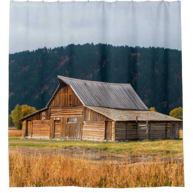Rustic log barn in Grand Teton National Park, Wyom Shower Curtain (Front)