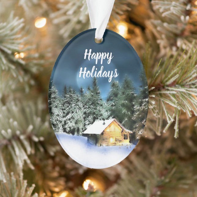 Rustic Log Cabin Full Moon Ornament (Tree)