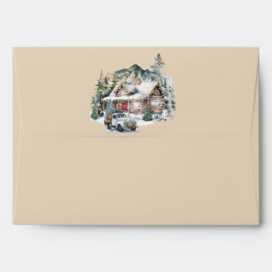 Rustic Log Cabin in the Mountains Holiday Envelope