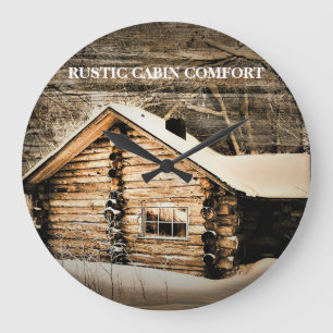 Rustic Log Cabin In The Wilderness Large Clock
