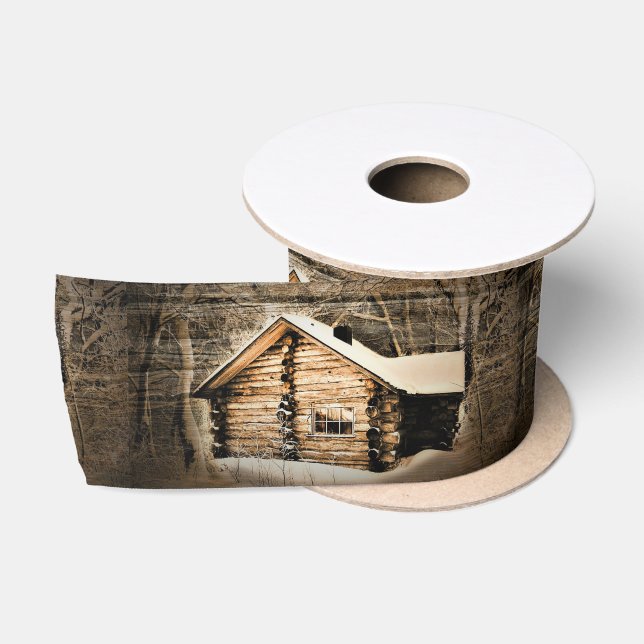 Rustic Log Cabin In The Wilderness Satin Ribbon (Spool)