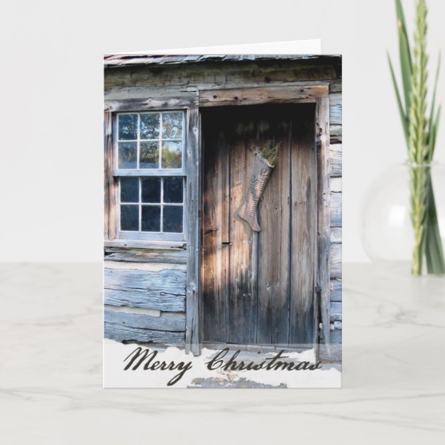 Rustic Log Cabin Rustic Country Christmas Card (Front)