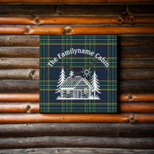 Rustic Log Cabin Tartan Square Wall Clock