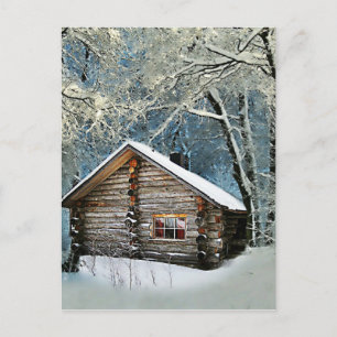 Rustic Log Cabin Winter Magic Announcement Postcard