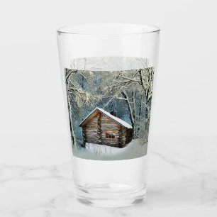 Rustic Log Cabin Winter Magic Glass