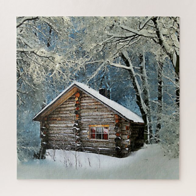 Rustic Log Cabin Winter Magic Jigsaw Puzzle (Vertical)