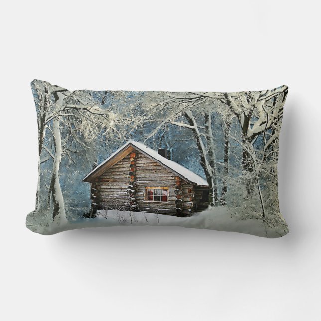 Rustic Log Cabin Winter Magic Lumbar Cushion (Front)