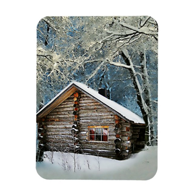 Rustic Log Cabin Winter Magic Magnet (Vertical)
