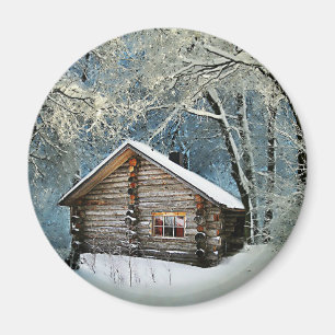 Rustic Log Cabin Winter Magic Magnet