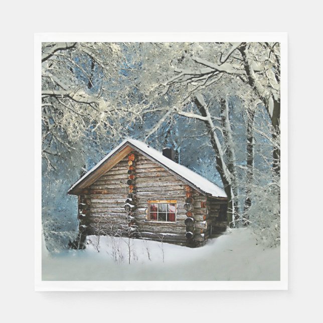 Rustic Log Cabin Winter Magic Napkin (Front)