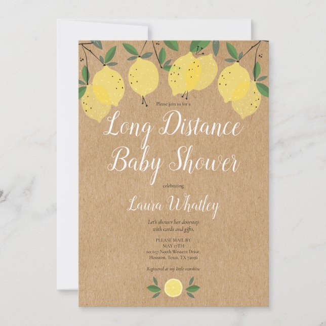 Rustic Long Distance Baby Shower by Mail Lemons Invitation (Front)