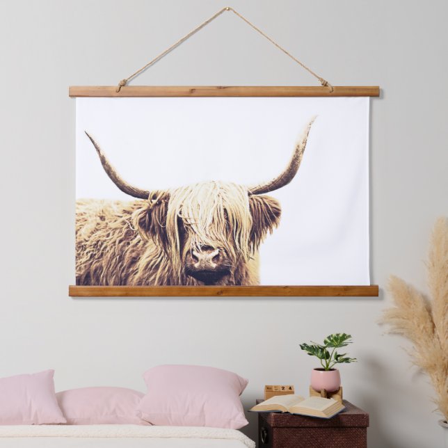 Rustic Longhorn Highland Cow Hanging Tapestry (Bedroom)