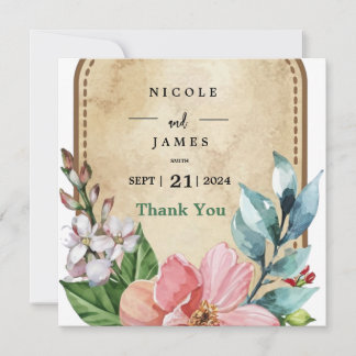 Rustic Look Watercolor Floral Thank You Card