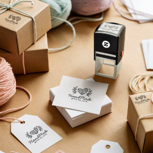 Rustic Love Heart Handmade Logo Business Packaging Self-inking Stamp
