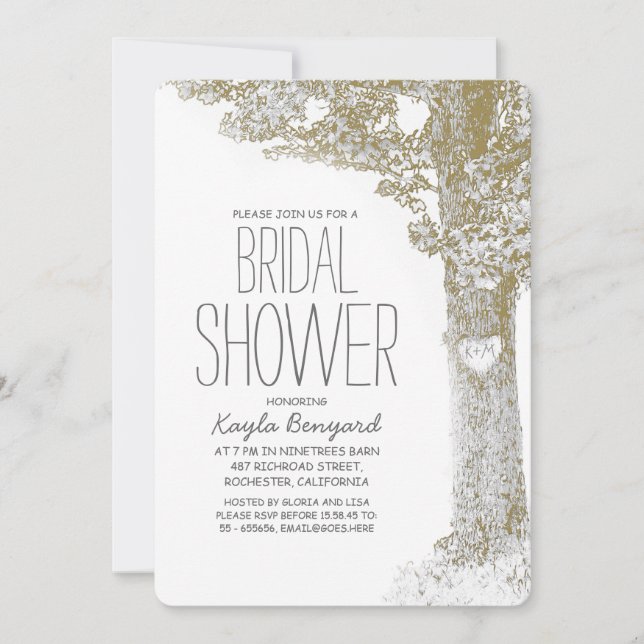 Rustic love heart tree bridal shower invite (Front)