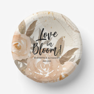 Rustic Love in Bloom Peach Flowers Paper Plate