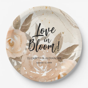 Rustic Love in Bloom Peach Flowers Paper Plate