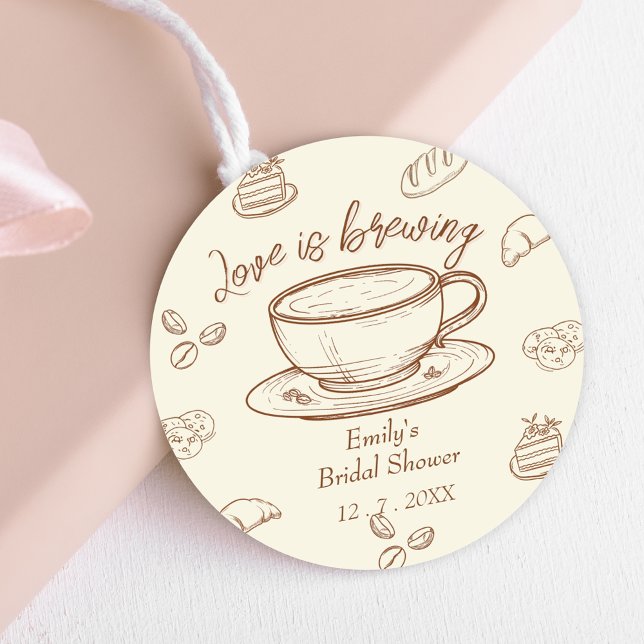 Rustic Love is Brewing Coffee Bridal Shower Classic Round Sticker (Creator Uploaded)