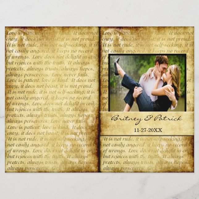 Rustic Love is Patient Wedding Ceremony Programs (Front)
