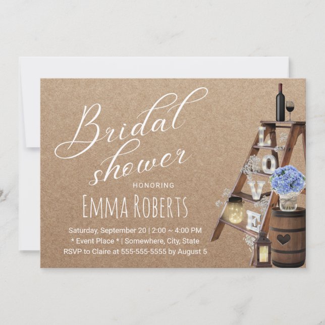 Rustic Love Ladder Vintage Lantern Bridal Shower Invitation (Front)