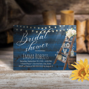 Rustic Love Ladder Wine Barrel Navy Bridal Shower Invitation