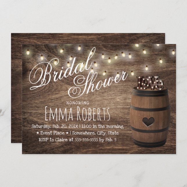 Rustic Love Sign Wine Barrel Country Bridal Shower Invitation (Front/Back)