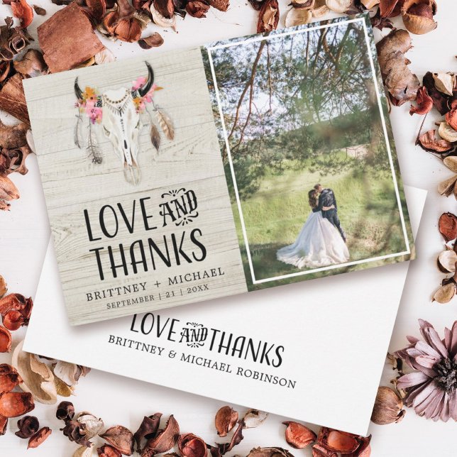 Rustic Love Thanks Antler Light Wood Thank You Card (Creator Uploaded)