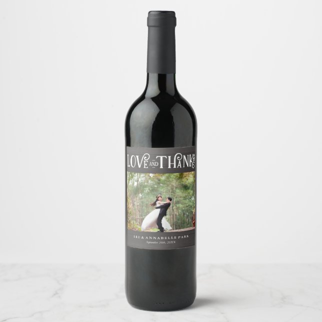 Rustic Love & Thanks Custom Photo Wedding Favour Wine Label (Front)