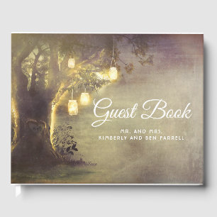 Rustic Love Tree and Mason Jar Lights Wedding Guest Book