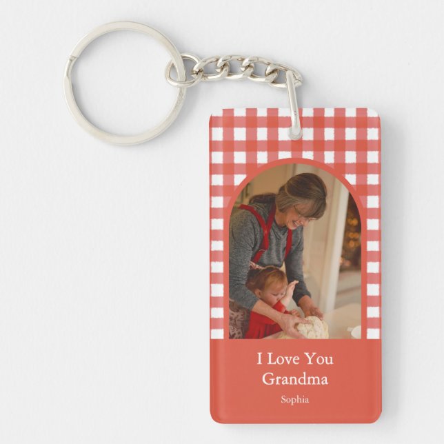 Rustic Love You Grandma Gingham Photo Key Ring (Front)