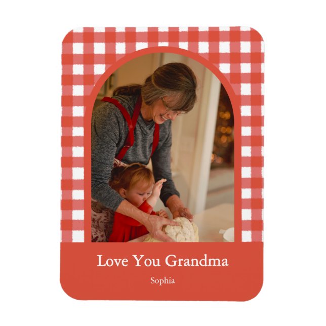 Rustic Love You Grandma Gingham Photo Magnet (Vertical)