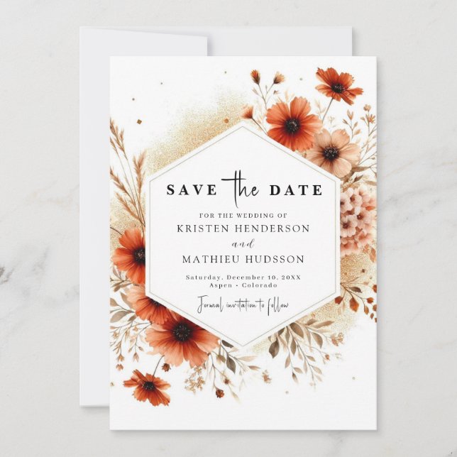 Rustic Lovely Terracotta Wedding  Save The Date (Front)