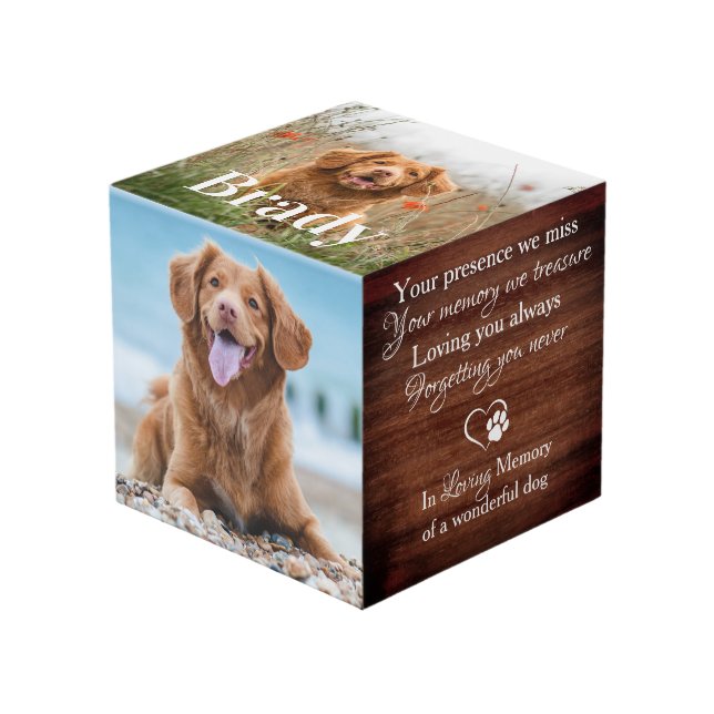 Rustic Loving Memory Pet Loss Pet Memorial 4 Photo Cube (Front Angled)